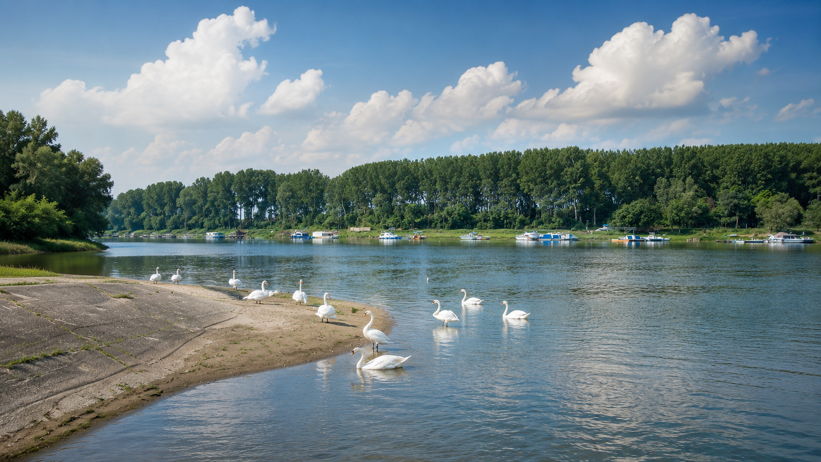Labudovi na Tikvari u Bačkoj Palanci